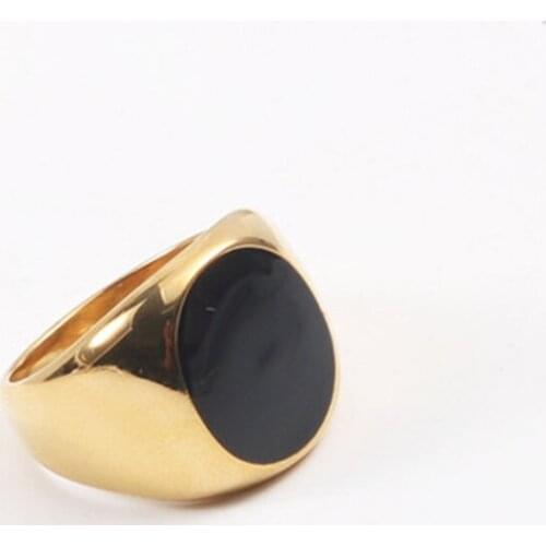 Square Black enamel gold signet ring for women stainless steel chunky ring bold vintage cool jewelry