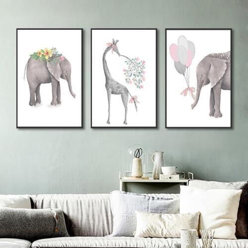 Nordic Watercolor Abstract Cartoon Painting Unframed Minimalist Cute Animal Art Poster Home Living Room Decoration Wall Pictures