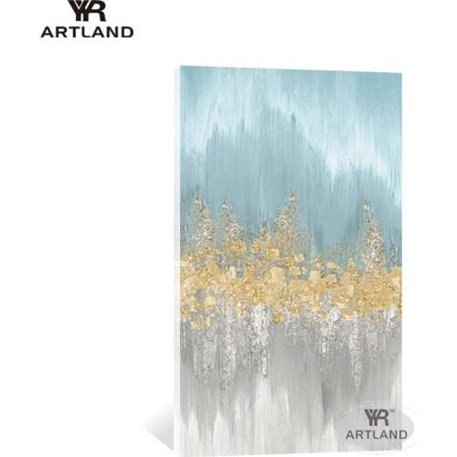 Modern abstarct 100% Handmade oil painting on canvas blue and gold wall art home decor poster for living room bedroom no framed