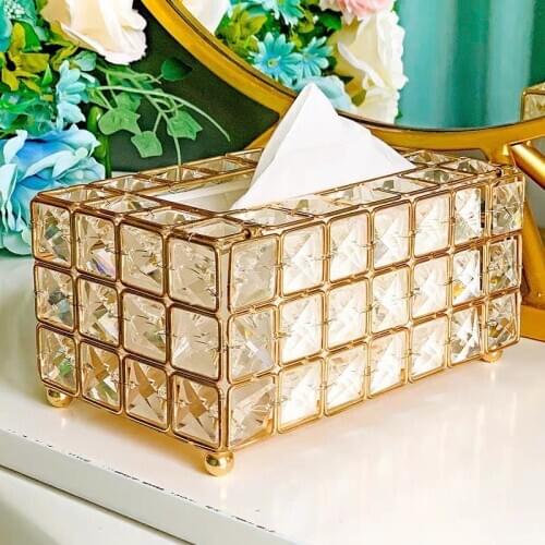 Rhinestone Tissue Box Paper Rack Office Table Accessories Facial Case Holder Napkin Tray for Home Hotel Car