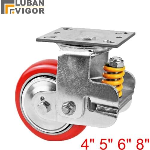 Heavy-duty spring shock-absorbing casters,Wear-resistant PU iron core wheels,Trolley traction wheel,4 /5/6/8inch