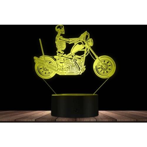 Skull Death Man On Motorcycle LED Night Lights Skeleton Driving Motorbike 3D Optical Illusion Desk Lamp Skull Lighted Sign