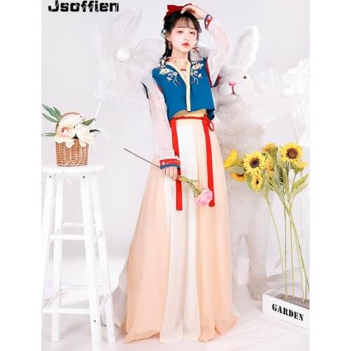 Chinese Traditional Embroidery Hanfu Woman Anicent Princess Festival Outfit Female Vintage Tang Suit Dress for The Party