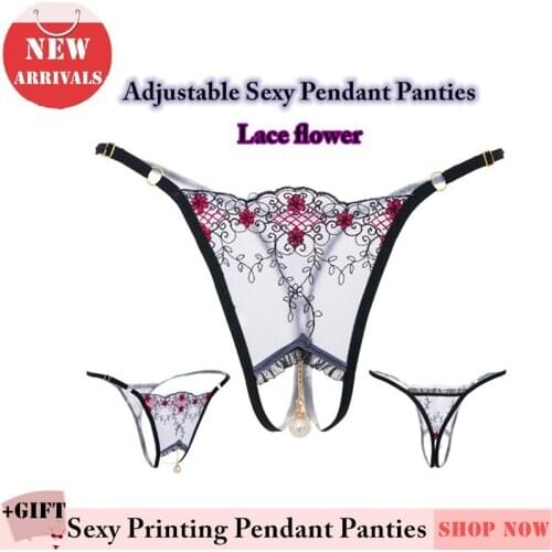 Sexy Panties Embroidered underwear lace temptation thong Hollow Pendant G-String Erotic For Women Bikini adjustable Panties New
