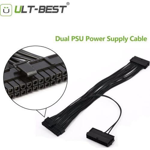 ULT-Best ATX 24 Pin Dual PSU Power Supply Extension Mining Cable for Computer Adaptor Cable for BTC Riser Miner 24Pin 20+4pin