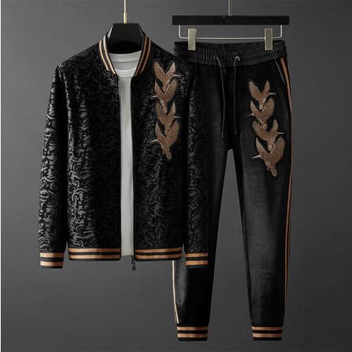 High-end cardigan jacket suit mens hummingbird embroidery casual sports baseball uniform middle-aged and old fashion two-piece