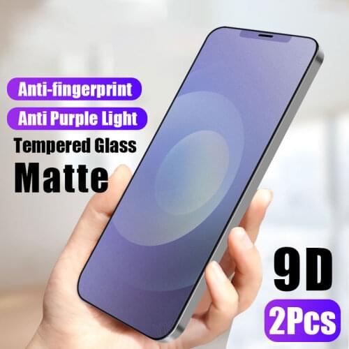 2Pcs Full Cover Anti Blue Ray Matte Tempered Glass for iPhone X XS XR 11 12 mini Pro Max Frosted Screen Protector No Fingerprint