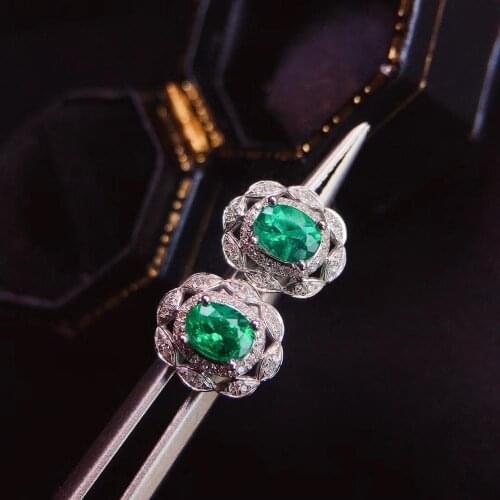 Fine Jewelry Real Pure 14 K White Gold Jewelry 100% Natural Emerald Gemstones 0.85ct Females Stud Earrings for Women
