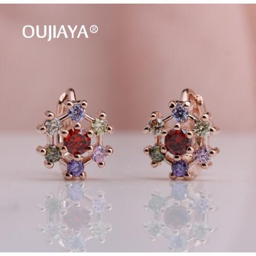 OUJIAYA New Round Crystal Natural Zircon Drop 585 Rose Gold Women colour Dangle Earrings Wedding Birthday Gift Jewelry Hot A229