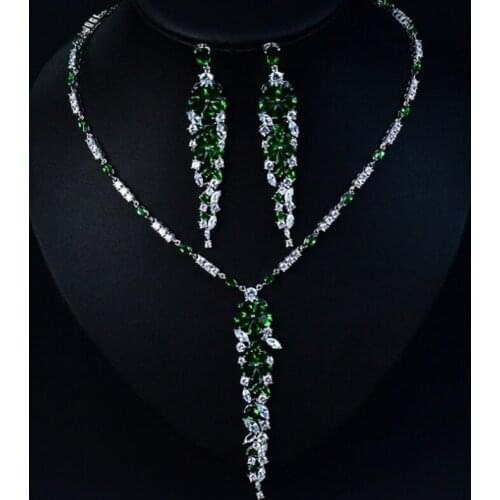 Zlxgirl bridal jewelry sets New Arrival Cubic Zirconia Tassel Drop Flower Earrings and Pendant Necklace Fashion Ladies Jewelry