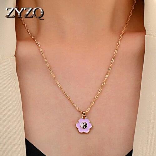 ZYZQ ins New Simple Sunflower Gossip Tai Chi Pendant Necklace Retro Personality Street Clavicle Chain Jewelry Accessories