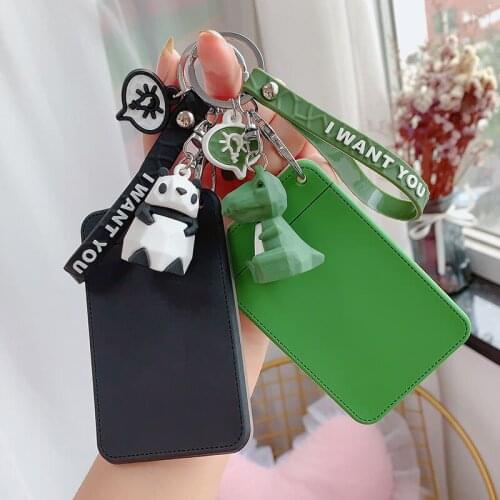 2021 Cartoon Cute 3D Panda Dinosaur Credit Card Key Holder Keychain Student Card Cover Bag Bank Bus ID Key Case Mini Card D649