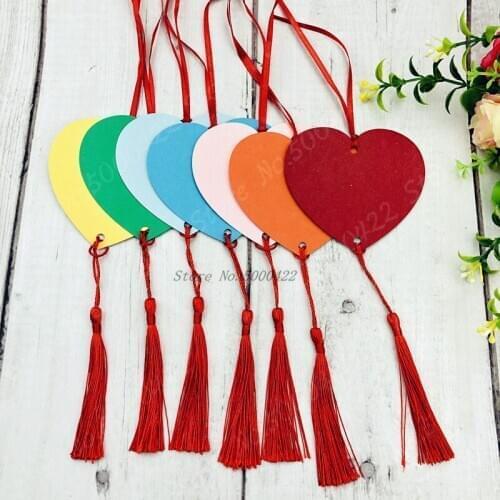 50pcs DIY Heart-Shaped Hanging Tag Valentine Day Decorative Hanging Tag Wedding Heart Wish Card Statement Card with Tassel