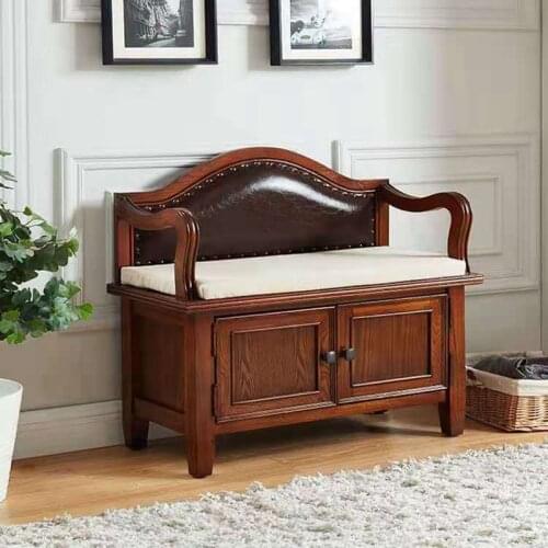American solid wood shoe bench European solid wood shoe cabinet living room modern simple sit-down shoe cabinet