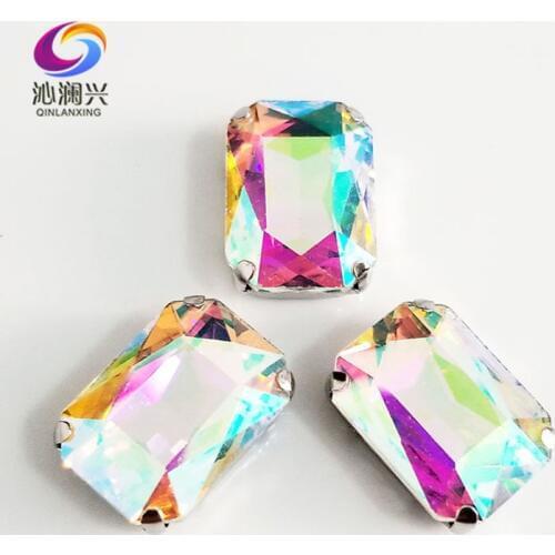White AB Rectangle octagonal shape High quality Glass Crystal sew on claw loose rhinestones,Diy Clothing accessories SWC23