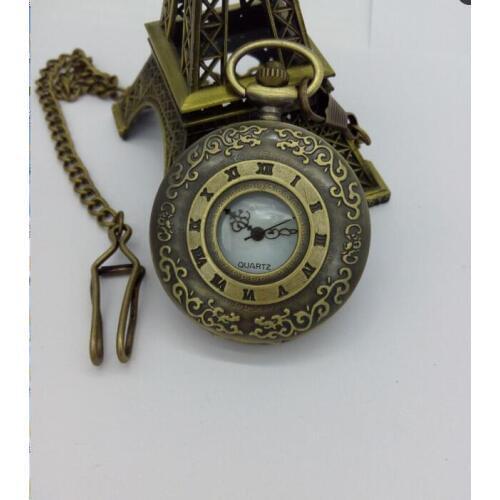 Antique Flower Carved Hollow Watches Design Steampunk Bronze Quartz Watch Roman Numerals FOB chain watches