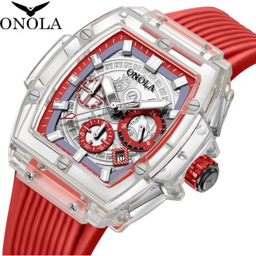Transparent Case Large Square Quartz Watch Mens Sports Unique Wear Domineering Luxury Quality Wristwatch Clock for Husband Gift