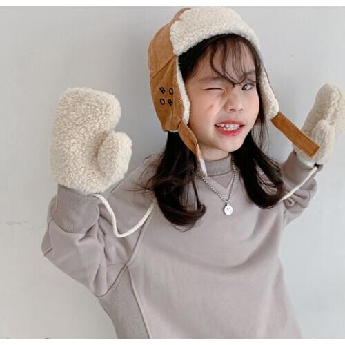Children Cotton Winter Warm Hats For Boys Girls Toddler Spring Autumn Kids Thermal Peaked Caps Baby Bear Plush Ear Protector Hat