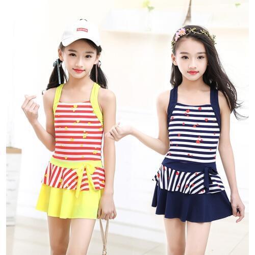 Childrens Swimming Suits Girls' Summer Prints One-piece Princess Lovely Elastic Breathable Quick Dry Swimming Dress