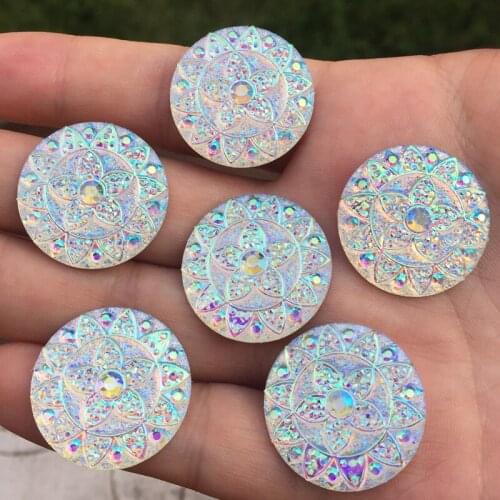 DIY Round&flower Rhinestone AB Resin Flatback crystal Wedding decoration Crafts 25mm 12pcs -14E34