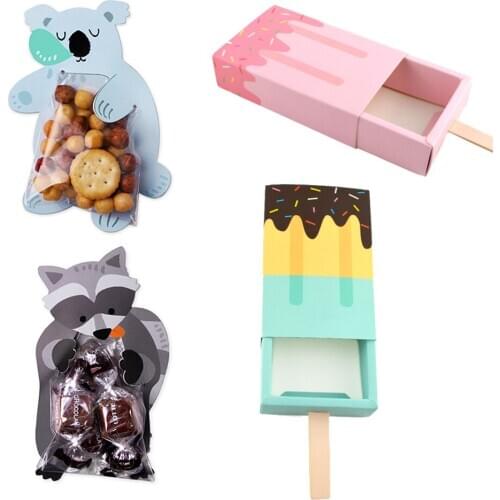 10pcs/lot Ice Cream Shape Candy Box Cartoon Animal Koala Bear Rabbit Candy Favor Box Wedding Birthday Party Kids Gifts Supplies