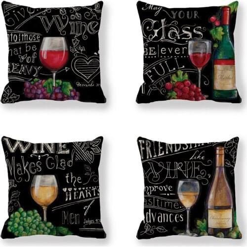 Elegant Leisure Series Cushion Cover Red Wine Glass Design Linen Pillowcase Pillow Covers Decorative