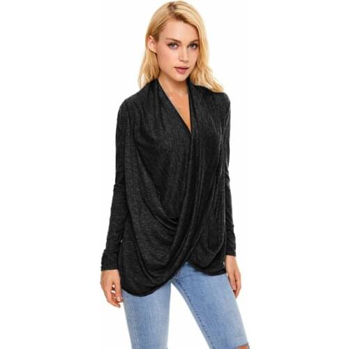 V Neck Elegant Office Shirt Tops chemise Ladies Autumn Loose Blouse Temperament Irregular Pile Collar Long Slim Casual