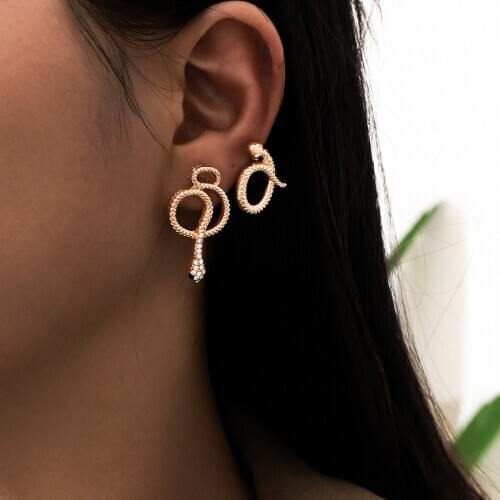 European and American personality fashion jewelry with snake-shaped point diamond earrings for men and women 2 pairs