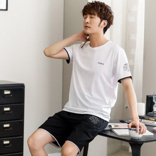 Cotton Letter Plus Size Pajamas Ensembles Homme Roupao Masculino Yellow O Neck Schlafanzug Casual Soft Loungewear Pyjama Short