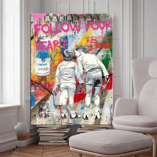 Graffiti Canvas Painting Wall Art Pictures Follow Your Heart Nordic Modern Graffiti Art Decorative Living Room Pictures Decor