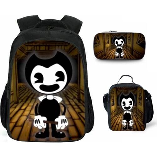 3pcs Cartoon Bendy School Bag Sets For Girls Boys Kids Children 3D Print Backpack Large Bookbag Kids Mochilas