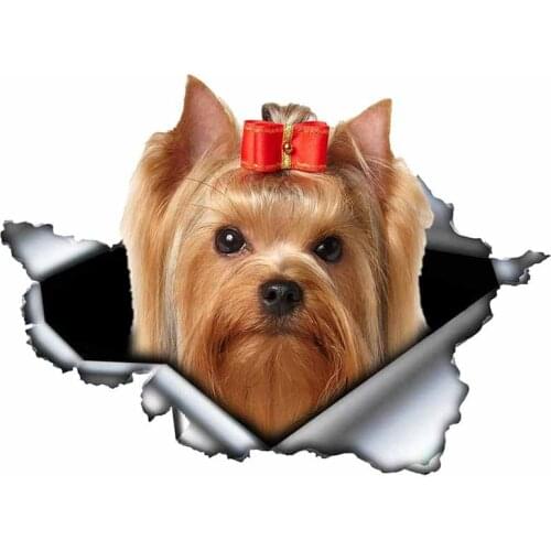 Creative 3D Decals Yorkshire Terrier Vinyl Sticker Torn Metal Decal Animal Car Stickers Window Bumper Pet Dog,13cm*12cm