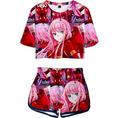 Summer Anime DARLING in the FRANXX 3D Print Fashion casual Two Pieces sets Women Clothes 2020 Hot Sale Casual Harajuku
