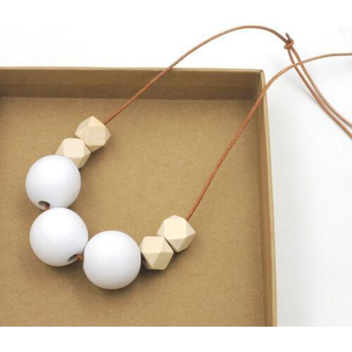 Chunky geometric necklace,snow white Wood Beaded jewelry Genuine leather hex wood boho chic necklace NW1893