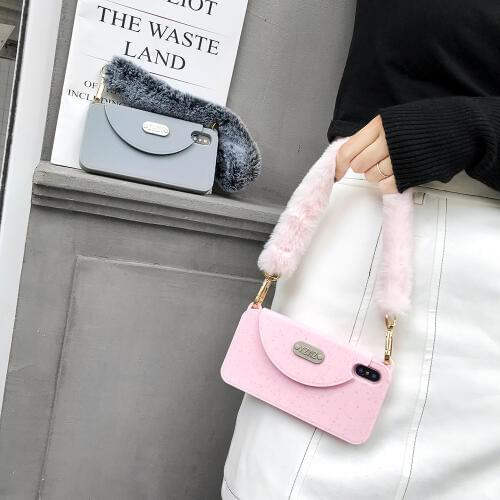 Fashion Fluffy Fur Chain Wallet Card Bag Handbag Purse Soft Silicone Case Cover For iPhone 11 Pro Max XS Max XR X 8 7 6 6S Plus