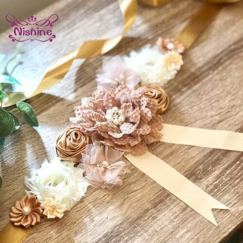 Nishine Fashion Pearl Rhinestone Flower Women Sash DIY Wedding Decoration Bridesmaids Dress Waistband Maternity Belt Photo Props
