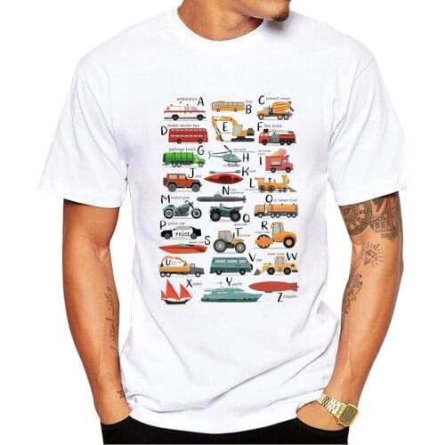 TEEHUB Colourful Transportation Alphabet Men T-Shirt Hipster Dinosaur Printed t shirts Short Sleeve Tshirts Funny Tee