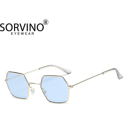 SORVINO Small Crystal Blue Hexagon Sunglasses 2020 Men Women Designer Tiny Clear Candy Rectangle Sun Glasses Rave Shades SVN45b