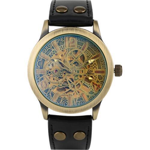 Mens Wristwatch Bronze Case Automatic-self-winding Mechanical Watch Hollow Out Design Luminous Pointer