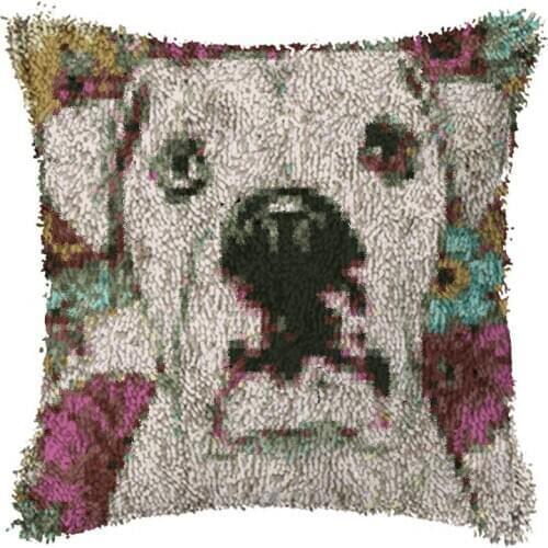 Latch Hook Cartoon Dog Cushion Pillow Case Canvas Acrylic Yarn Latched Hook Pillow Kits Crochet Cushion Cover