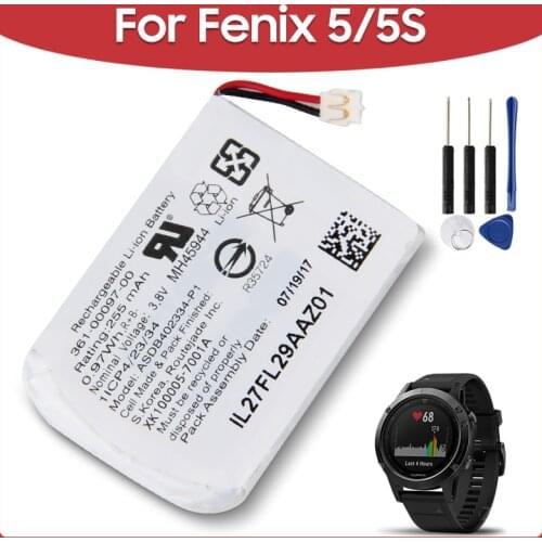 Original Replacement Battery 361-00097-00 361-00096-00 For Garmin Fenix 5 Fenix 5S 255mAh Smart Watch Battery