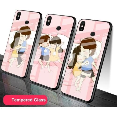 Couple Tempered Glass Phone Case For Redmi Note 5 6 7 8 9 Pro Note8T Note9S Redmi8 9 Cover Shell