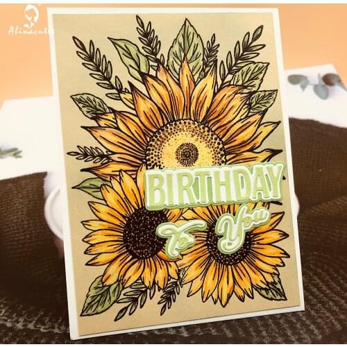 Alinacutle Clear Stamp Big Sunflower Floral Leaves Scrapbooking Handmade Card Album Paper Craft Rubber Transparent Silicon Stamp