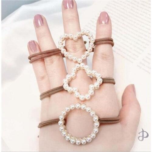 New Women Cute Circle Square Heart Pearls Elastic Hair Bands Scrunchies Hair Ropes Ponytail Holder Rubber Bands Hair Accessories