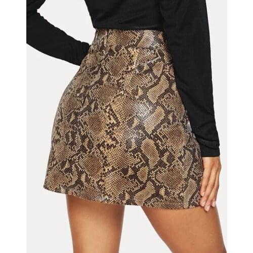 Sexy Fashion Faux Leather Skirts Women Summer Snake Print Bodycon High Waist Mini Skirt Lady A-Line Slim Sexy Party Skirts