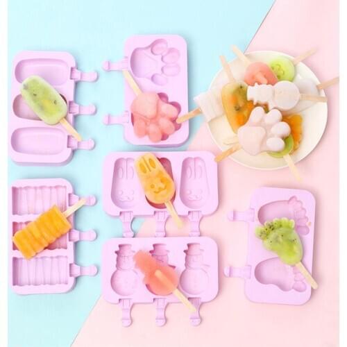 2/3 Grids Silicone Cartoon Rabbit Paw Ice Cream Mold Frozen Tray Baking Tool