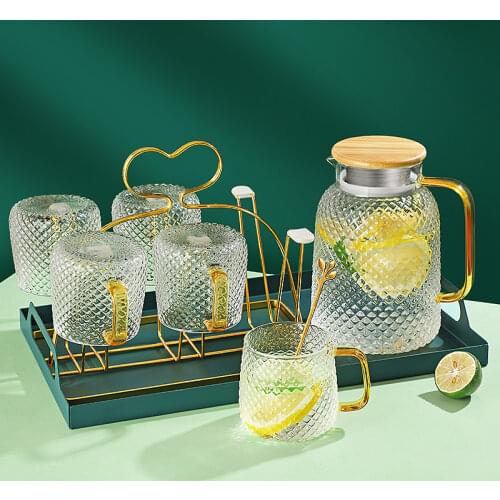 Glass Water Pitcher with Filter Turkish Jug Stainless Steel Cold Water Jug Crystal Cups Kettle for Home Leonodesa with Tap