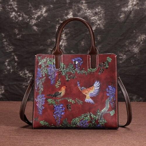 Vintage High Quality Genuine Leather Handmade Embossing Cowhide Womens Bags Backpack Leisure Ancient Shoulder Bags