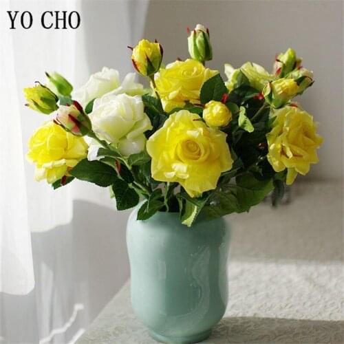 YO CHO 3PCS Fresh Rose Peony Artificial Flowers Real Touch Rose Flowers Fake Flower For Wedding Party Valentines Day