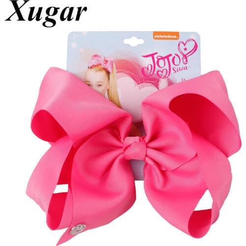 8" Jojo Siwa Solid Hair Bows Grosgrain Ribbon Hair Clip for Kids Girls Knotted JOJO BOWS Hairgrips with Buttons Hair Accessories